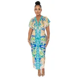 Printed V-neck Slit Dress ME-8294