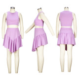 Solid Sleeveless Tops And Irregular Skirts Two Piece Set XHSY-19545