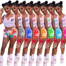 Print Vest And Shorts Two Piece Set NM-8804