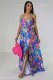 Sexy Sling V Neck Split Print Dress XHXF-348