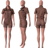 Print Short Sleeve Coat Shorts Two Piece Set HMS-5565