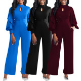 Fashion Solid Color Round Neck Jumpsuit SMR-11540