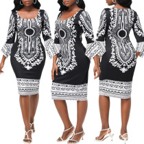 Fashion Printed 3/4 Sleeve Dress SMR-11486