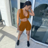 Solid Sleeveless Top And Shorts Two Piece Set GLF-08128