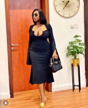 Solid Color Long Sleeve Midi Dress WMEF-20813