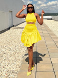 Solid Sleeveless Tops And Irregular Skirts Two Piece Set XHSY-19545