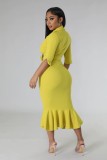 Solid Color Ruffles Waist Belt Midi Dress GYLY-10001