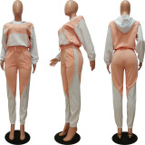 Contrast Hooded Top And Pants Two Piece Set CM-8668