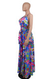 Sexy Sling V Neck Split Print Dress XHXF-348