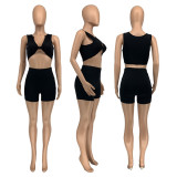 Solid Sleeveless Top And Shorts Two Piece Set GLF-08128