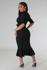 Solid Color Ruffles Waist Belt Midi Dress GYLY-10001