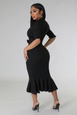 Solid Color Ruffles Waist Belt Midi Dress GYLY-10001
