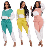 Contrast Hooded Top And Pants Two Piece Set CM-8668