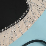 Pearl Hot Drill See-through Mesh Maxi Dress NY-9066