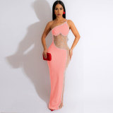 Pearl Hot Drill See-through Mesh Maxi Dress NY-9066