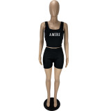 Letter Print Tank Tops Shorts Two Piece Set CXLF-8111