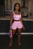 Letter Print Tank Tops Shorts Two Piece Set CXLF-8111