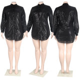 Sexy Long Sleeve Sequin Shirt Dress NY-2625