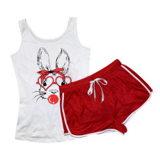 Sexy Rabbit Pattern Printed Two Piece Shorts Set SHD-9407