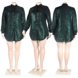 Sexy Long Sleeve Sequin Shirt Dress NY-2625