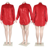 Sexy Long Sleeve Sequin Shirt Dress NY-2625