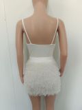 Sexy Solid Sling And Hairy Skirt 2 Piece Set BN-9412