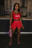 Letter Print Tank Tops Shorts Two Piece Set CXLF-8111
