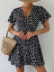 Casual V Neck Tie Up Print Dress FSXF-F390