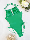 Sexy Solid Tie Up One Piece Swimsuit CASF-6542