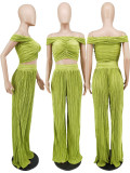 Solid One Shoulder Crop Tops And Wide Leg Pants Set WSM-5341