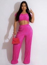 Solid One Shoulder Crop Tops And Wide Leg Pants Set WSM-5341