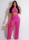 Solid One Shoulder Crop Tops And Wide Leg Pants Set WSM-5341
