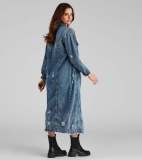 Casual Denim Holes Long Sleeve Holes Long Coats LX-5527