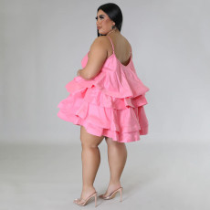 Plus Size Sexy Sleeveless Ruffles Sling Mini Dress NNWF-7808