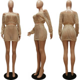 Knits Hollow Out Bandage Two Piece Skirts Set CM-8664