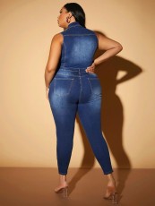 Casual Denim Sleeveless Button Jumpsuit LX-6951