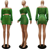 Knits Hollow Out Bandage Two Piece Skirts Set CM-8664