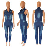 Casual Denim Sleeveless Button Jumpsuit LX-6951