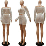 Knits Hollow Out Bandage Two Piece Skirts Set CM-8664