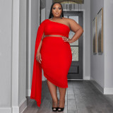 Plus Size Sexy Slash Shoulder Shawl Sleeve Two Piece Skirts Set NNWF-7810