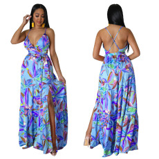 Sexy Print Backless Beach Maxi Dress YF-10418  