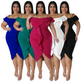 Plus Size Solid Color Slim Irregular Midi Dress NNWF-7806
