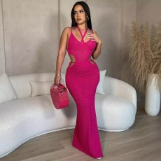 Sexy Mesh Backless Split Maxi Dress CM-8666