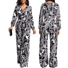 Fashion Print Long Sleeve Jumpsuits SMR-11936