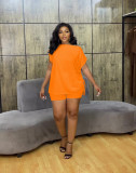 Solid Bat Sleeve Drawstring Top Shorts Set MAE-2158