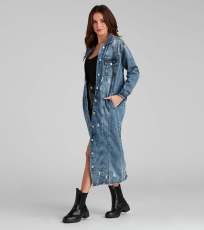 Casual Denim Holes Long Sleeve Holes Long Coats LX-5527