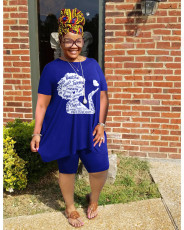 Plus Size Casual Print Two Piece Shorts Set WAF-7416267