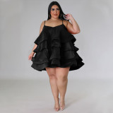 Plus Size Sexy Sleeveless Ruffles Sling Mini Dress NNWF-7808