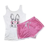 Sexy Rabbit Pattern Printed Two Piece Shorts Set SHD-9407