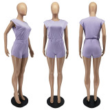 Solid Color Sleeveless Sport Two Piece Shorts Set WSM-5340